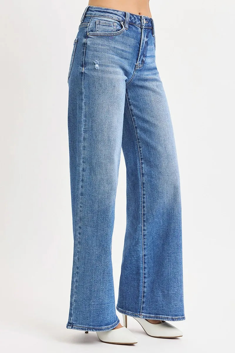 Flattering Plus Size High Waist Wide Leg Jeans - Alwesbo Fashion