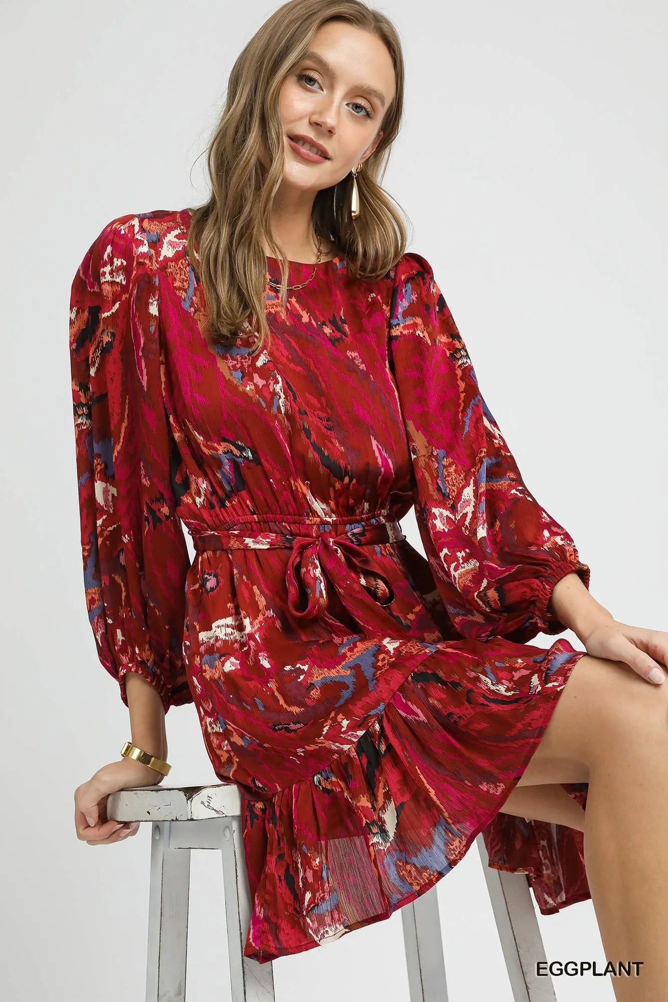 Boho Chic Balloon Sleeve Dress with Flowy Ruffle Hem - Alwesbo Fashion