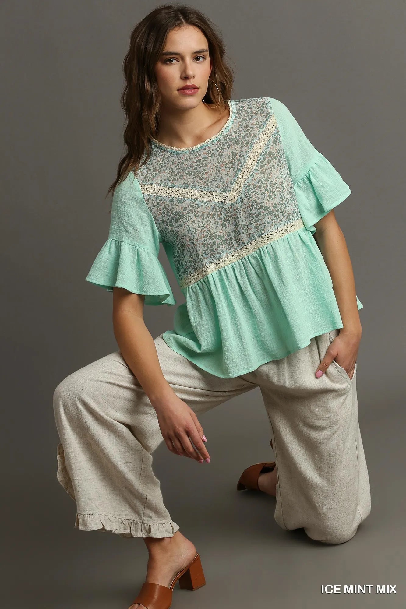 Floral Lace Babydoll Top with Half Sleeves - Alwesbo Fashion