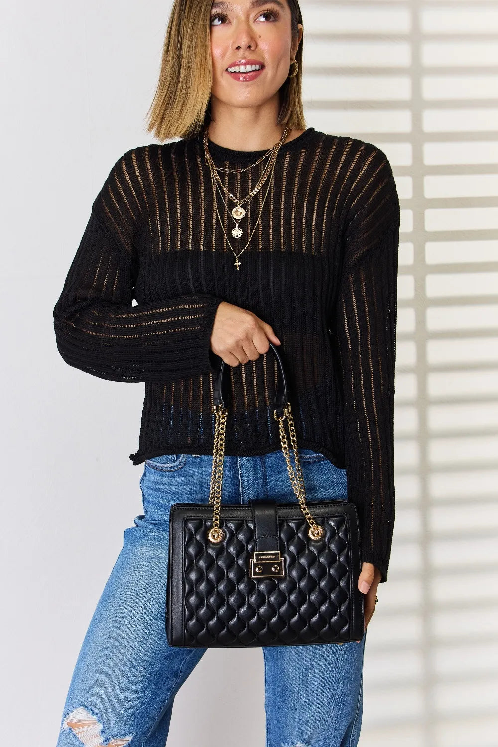 David Jones Quilted PU Leather Handbag - Alwesbo Fashion