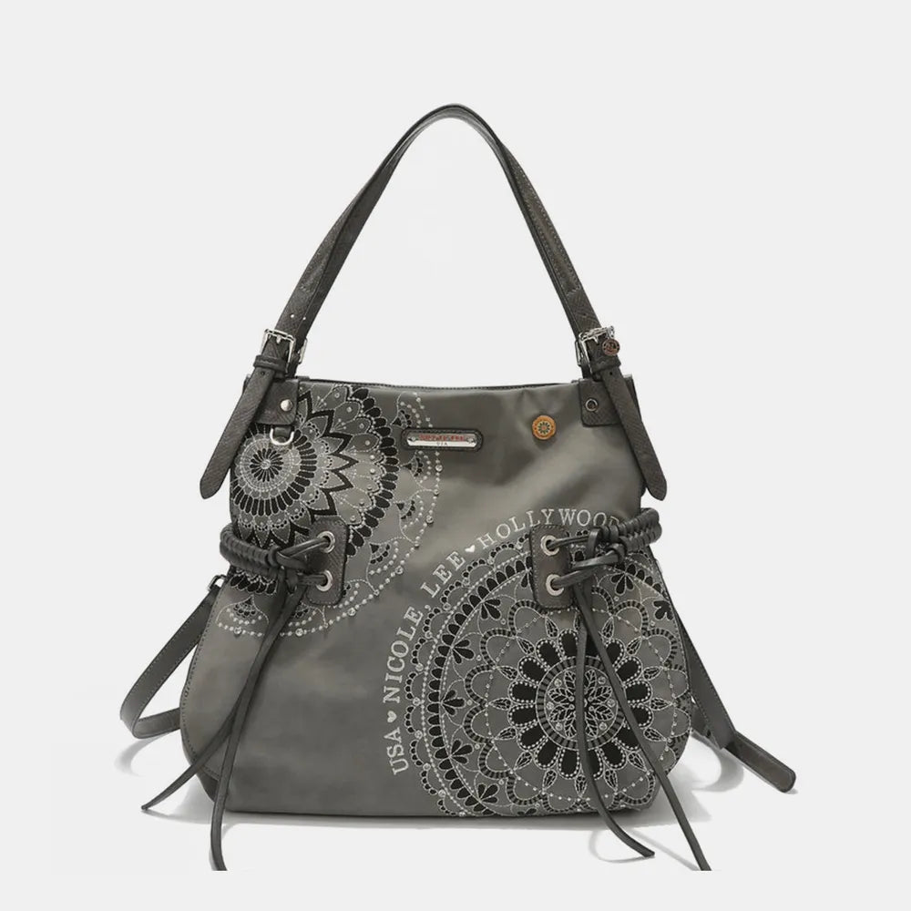 Nicole Lee USA Side Braided Tassel Inlaid Rhinestone Embroidery Hobo Bag - Alwesbo Fashion