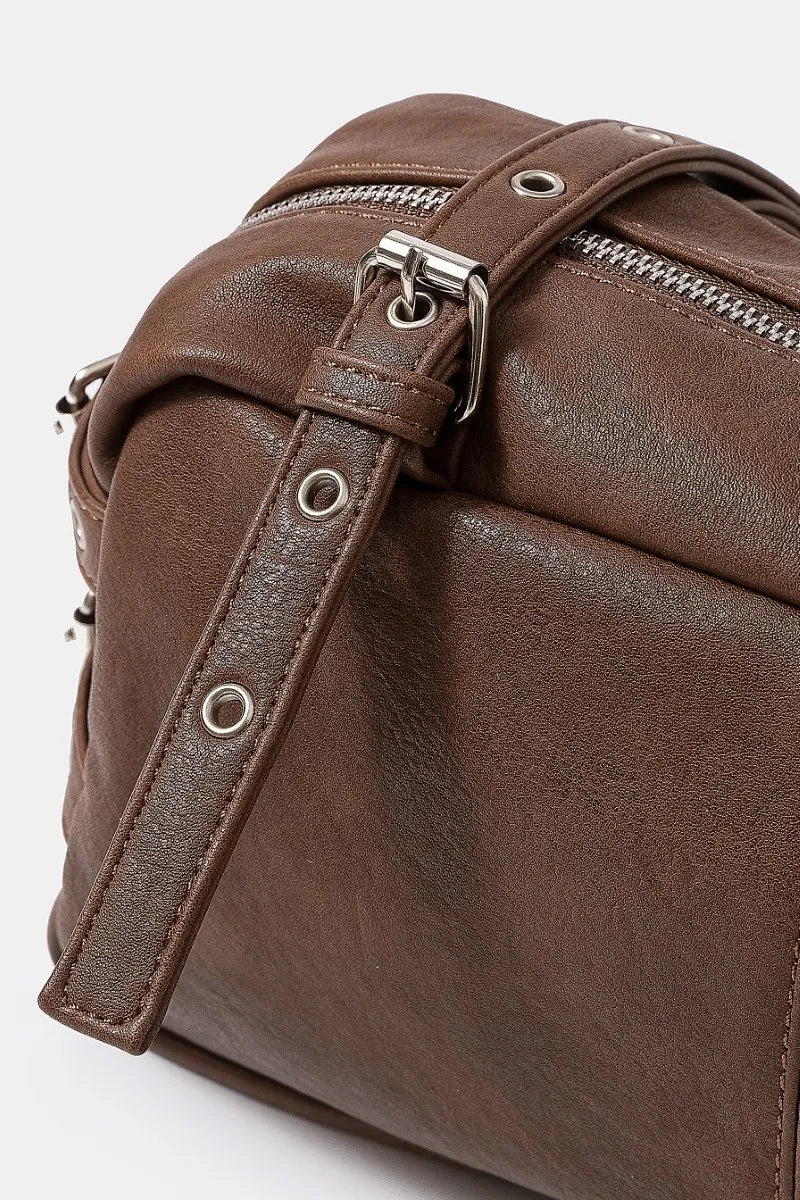Fame Multi Grommet Belt Strap Rustic Rectangular Hand Bag - Alwesbo Fashion