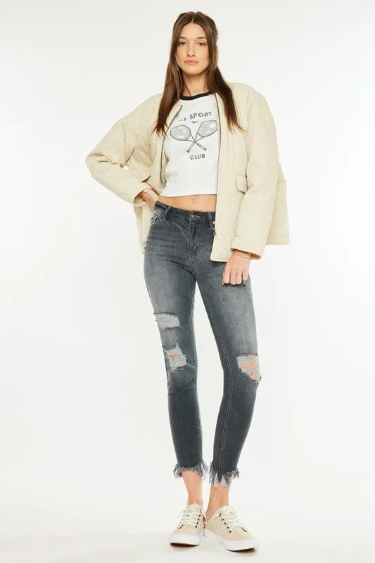 High Rise Distressed Ankle Skinny Jeans for Women - Alwesbo Fashion