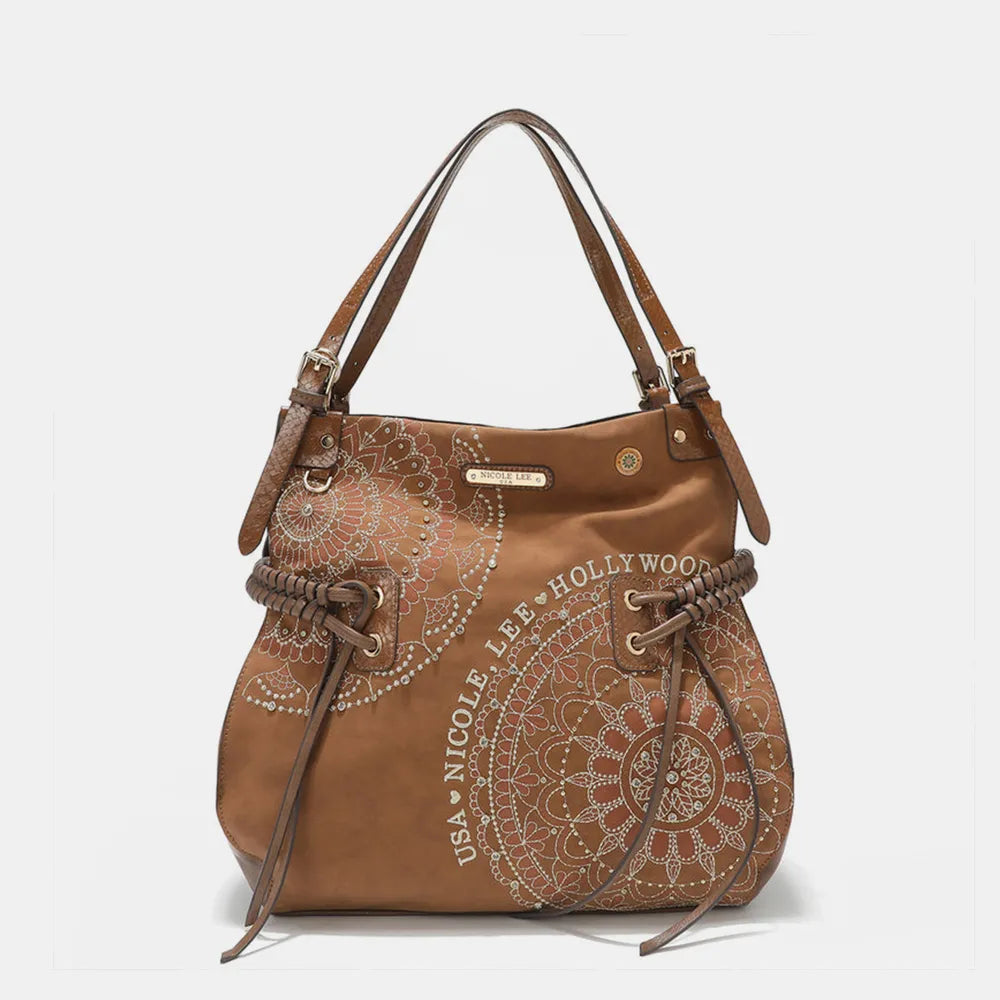 Nicole Lee USA Side Braided Tassel Inlaid Rhinestone Embroidery Hobo Bag - Alwesbo Fashion