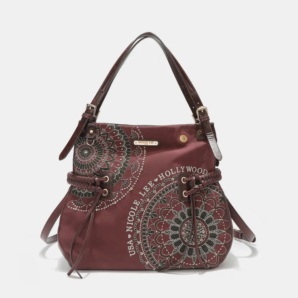 Nicole Lee USA Side Braided Tassel Inlaid Rhinestone Embroidery Hobo Bag - Alwesbo Fashion