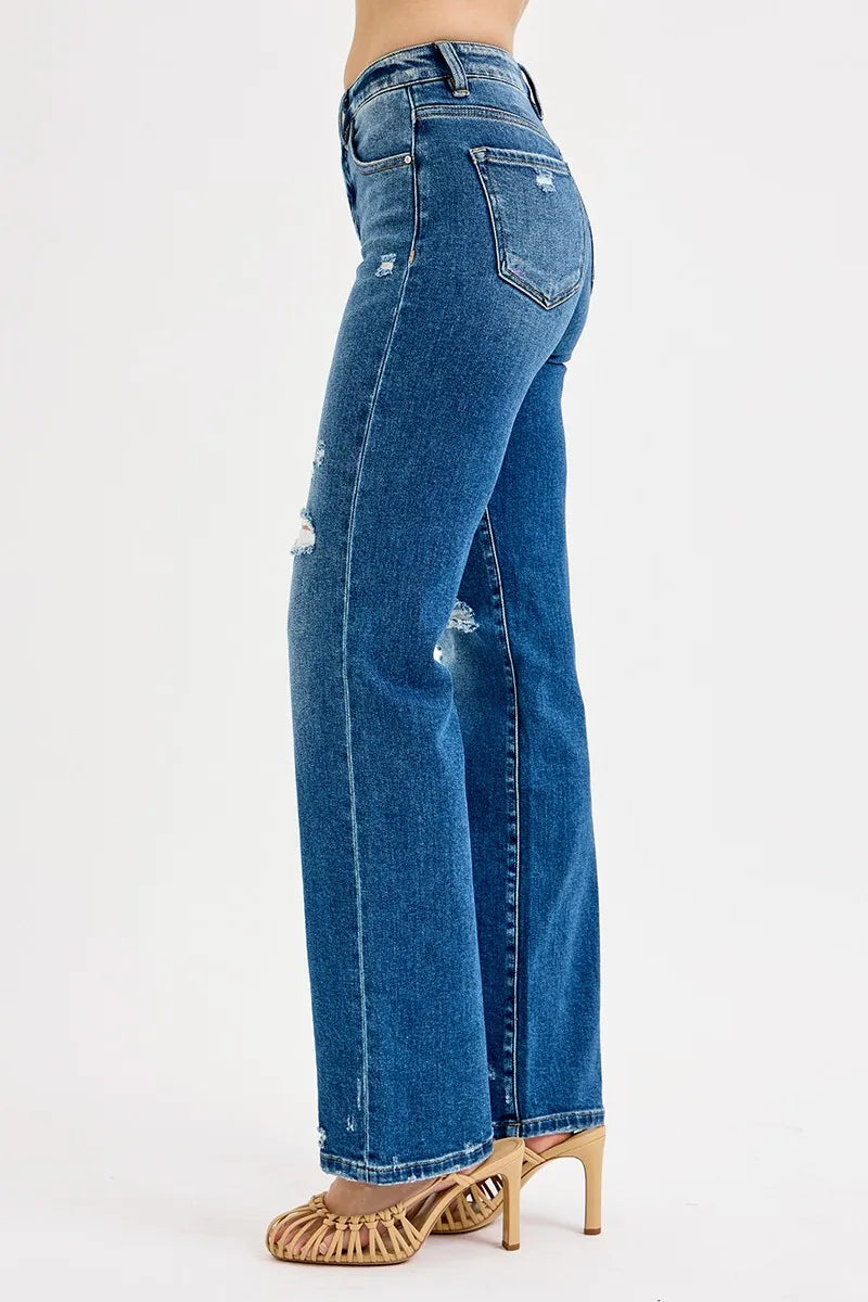 Stylish Plus Size High Rise Jeans with Tummy Control and Distressed Finish - Alwesbo Fashion
