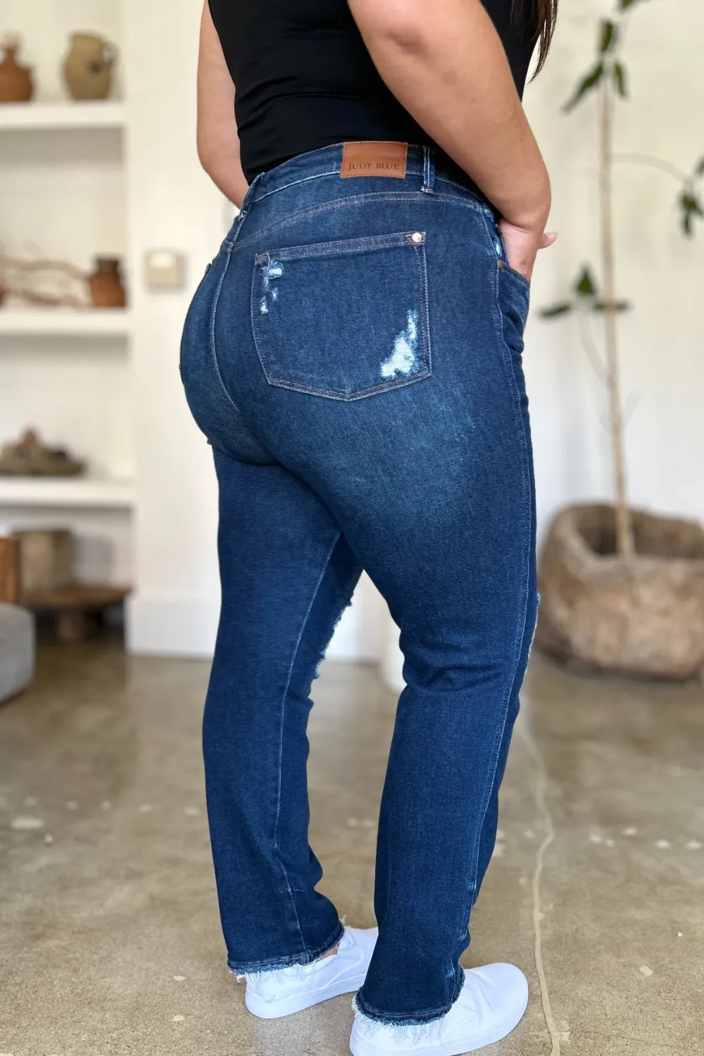 Judy Blue Full Size High Waist Rigid Magic Heavy Destroy Straight Jeans - Alwesbo Fashion