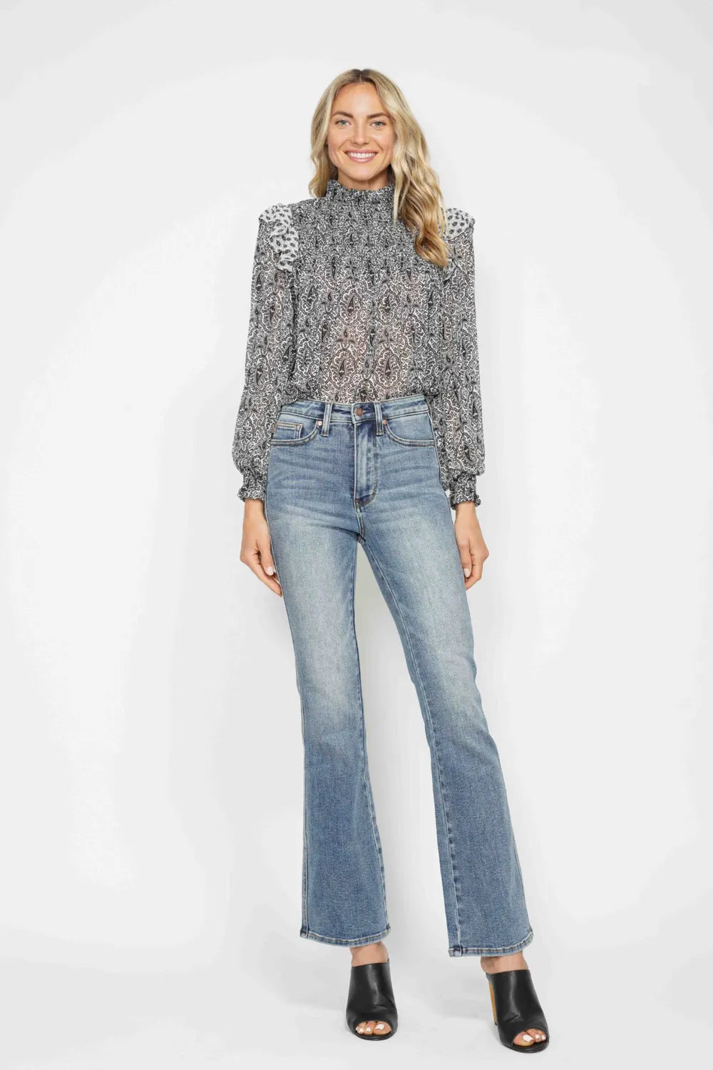 Judy Blue Full Size Tummy Control Back Embroidered Pocketed Bootcut Jeans Plus Size - Alwesbo Fashion