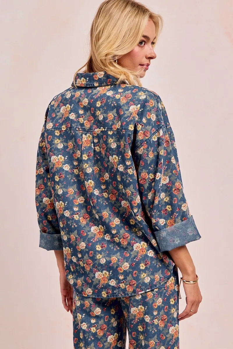 Washed Floral Denim Jacket for Women - Alwesbo Fashion