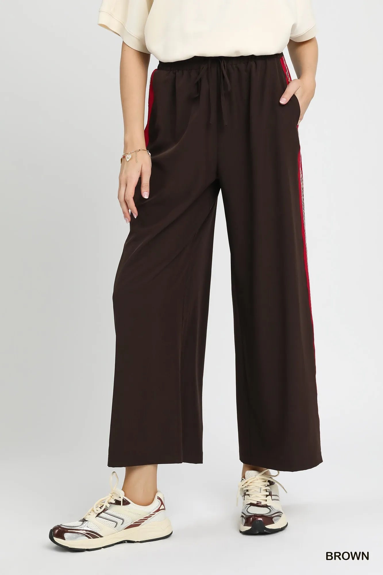 Umgee Wide Leg Pants with Contrast Side Trim - Alwesbo Fashion