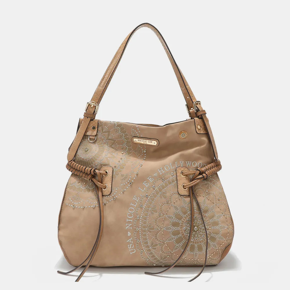 Nicole Lee USA Side Braided Tassel Inlaid Rhinestone Embroidery Hobo Bag - Alwesbo Fashion