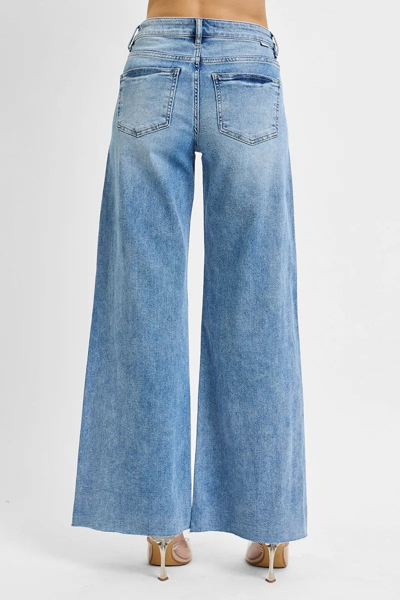 RISEN Full Size Tummy Control High Rise Ankle Palazzo Jeans Plus Size - Alwesbo Fashion