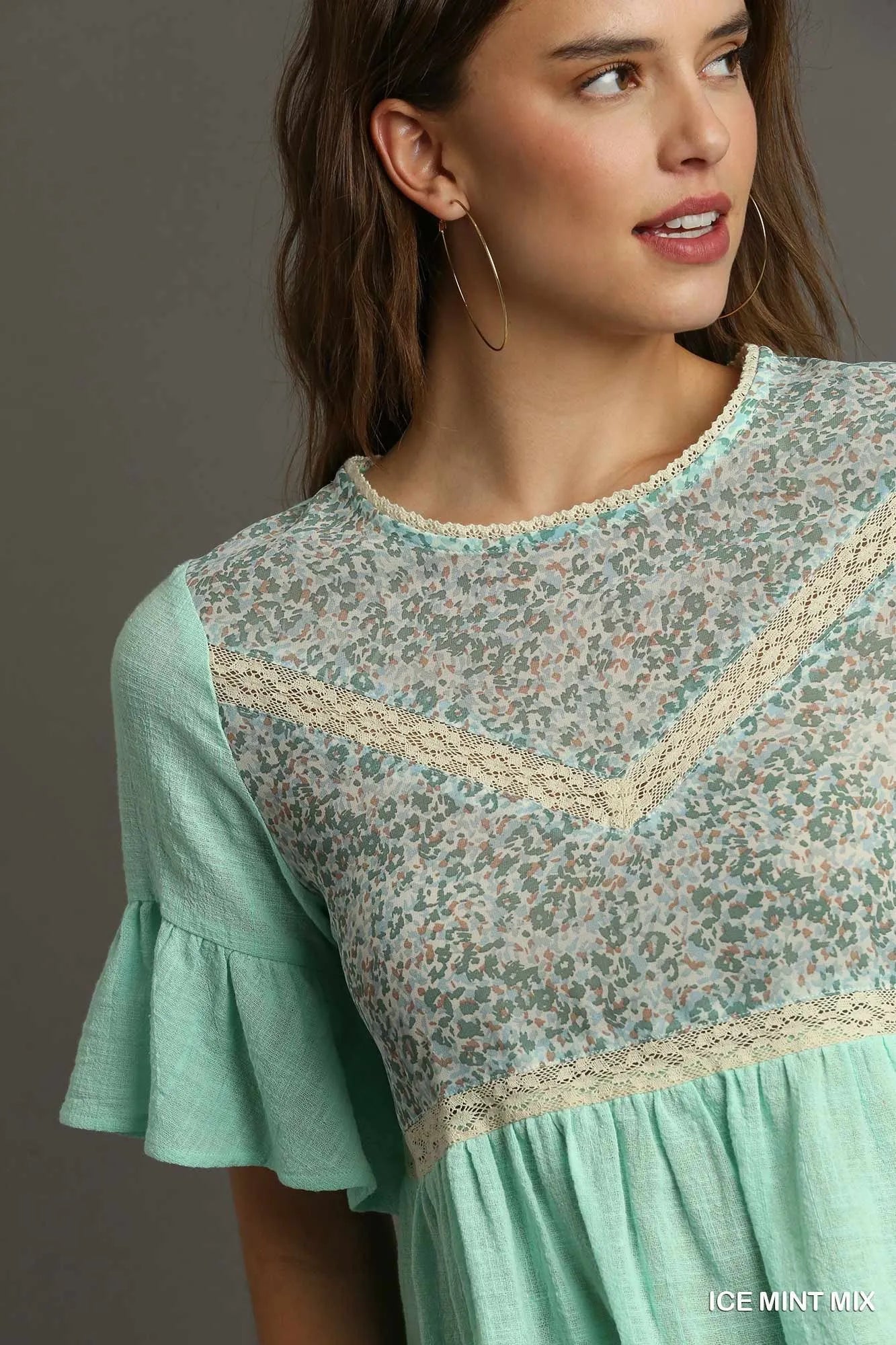 Floral Lace Babydoll Top with Half Sleeves - Alwesbo Fashion