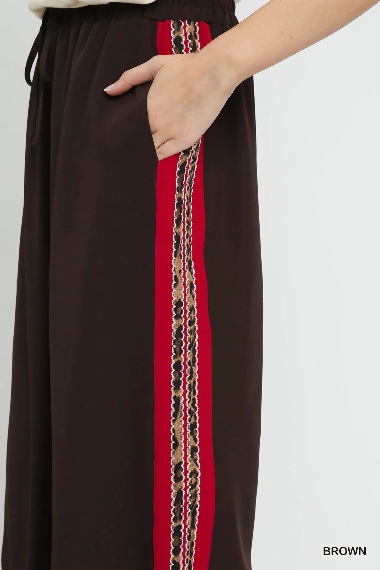 Umgee Wide Leg Pants with Contrast Side Trim - Alwesbo Fashion