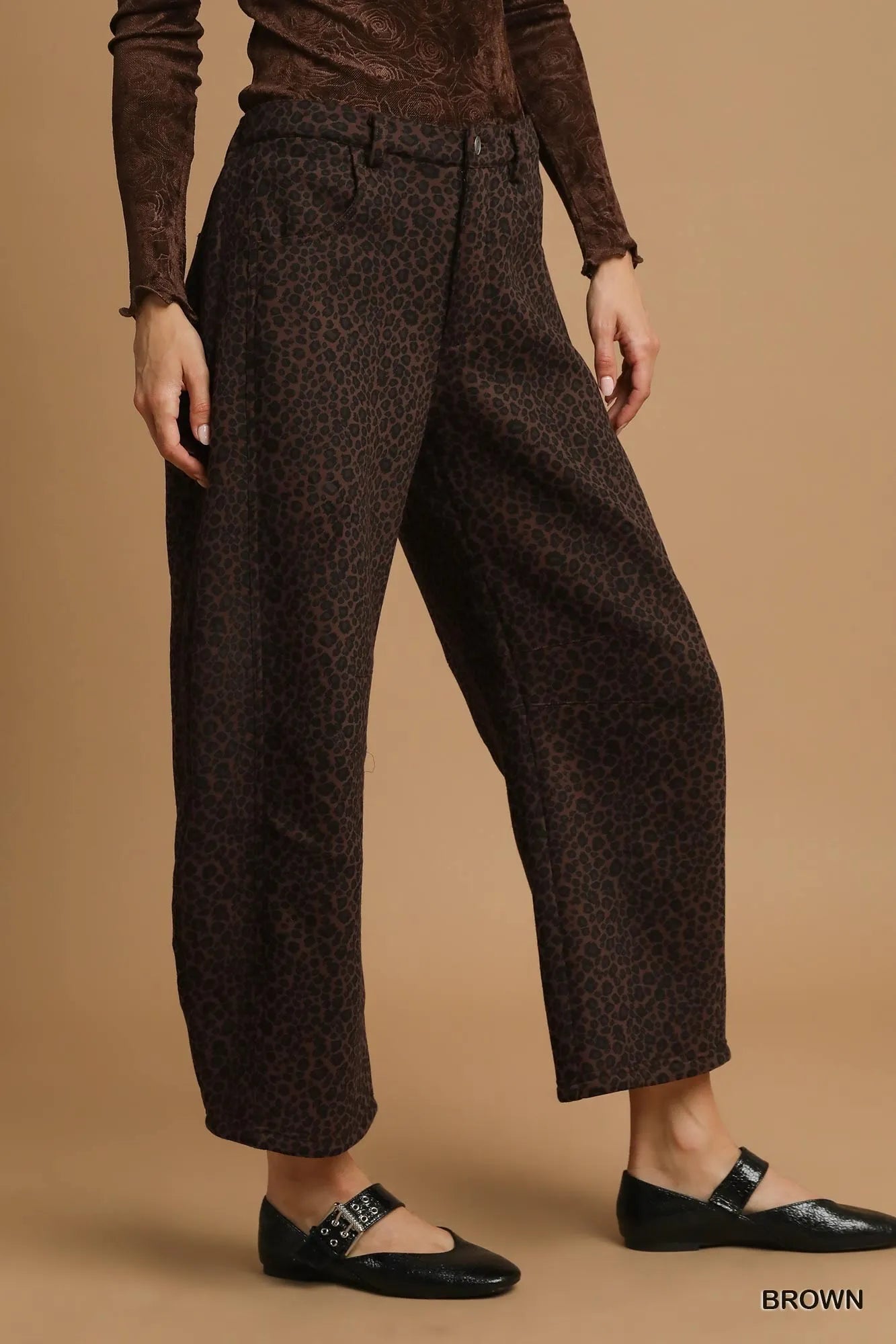 Umgee Leopard Print Wide Leg Pants - Alwesbo Fashion