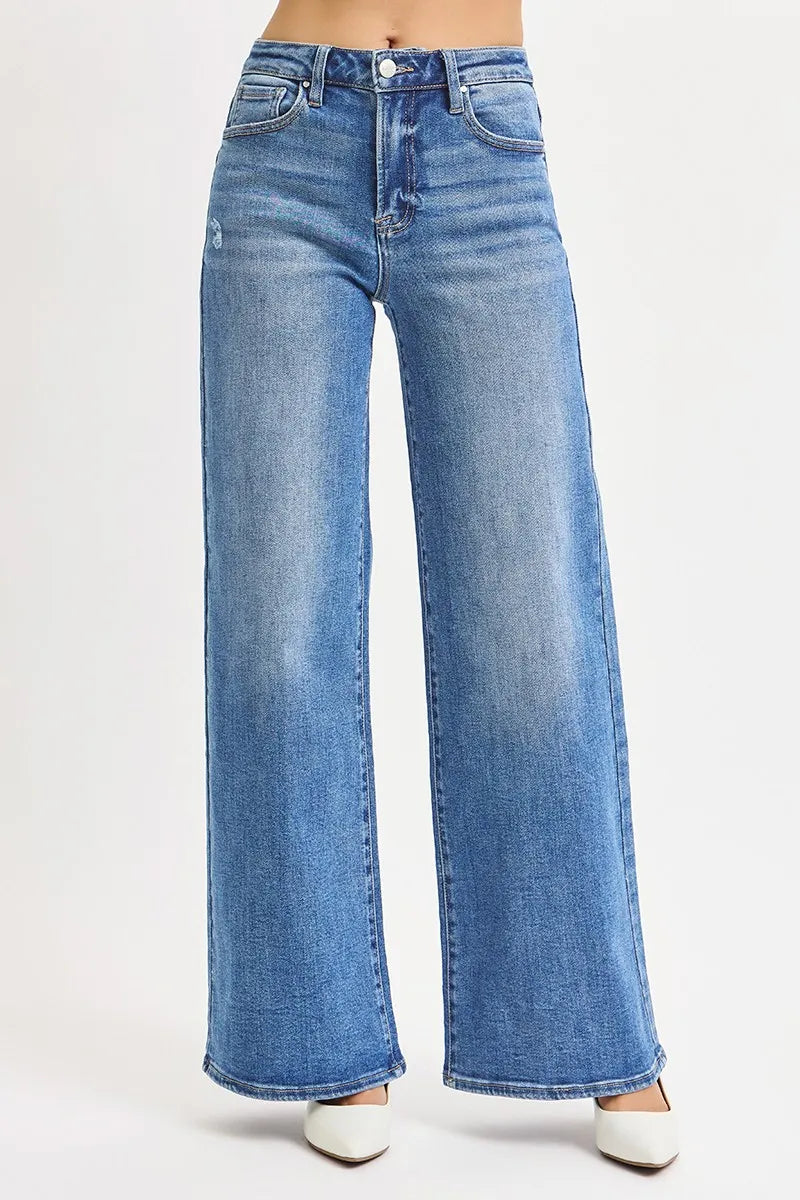 Flattering Plus Size High Waist Wide Leg Jeans - Alwesbo Fashion