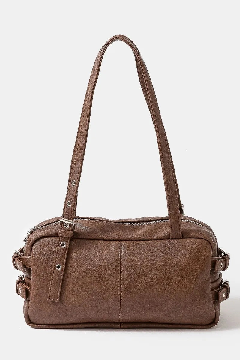 Fame Multi Grommet Belt Strap Rustic Rectangular Hand Bag - Alwesbo Fashion