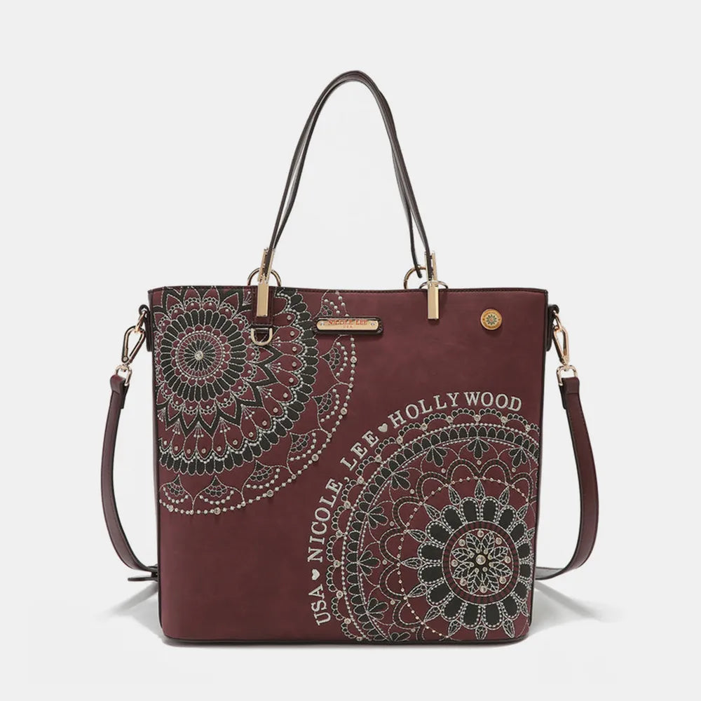 Nicole Lee USA Metallic Stitching Embroidery Inlaid Rhinestone Tote Bag - Alwesbo Fashion