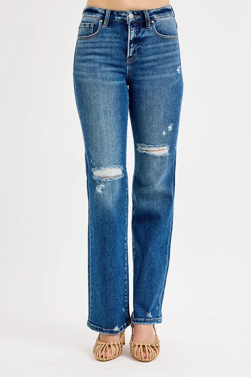 Stylish Plus Size High Rise Jeans with Tummy Control and Distressed Finish - Alwesbo Fashion
