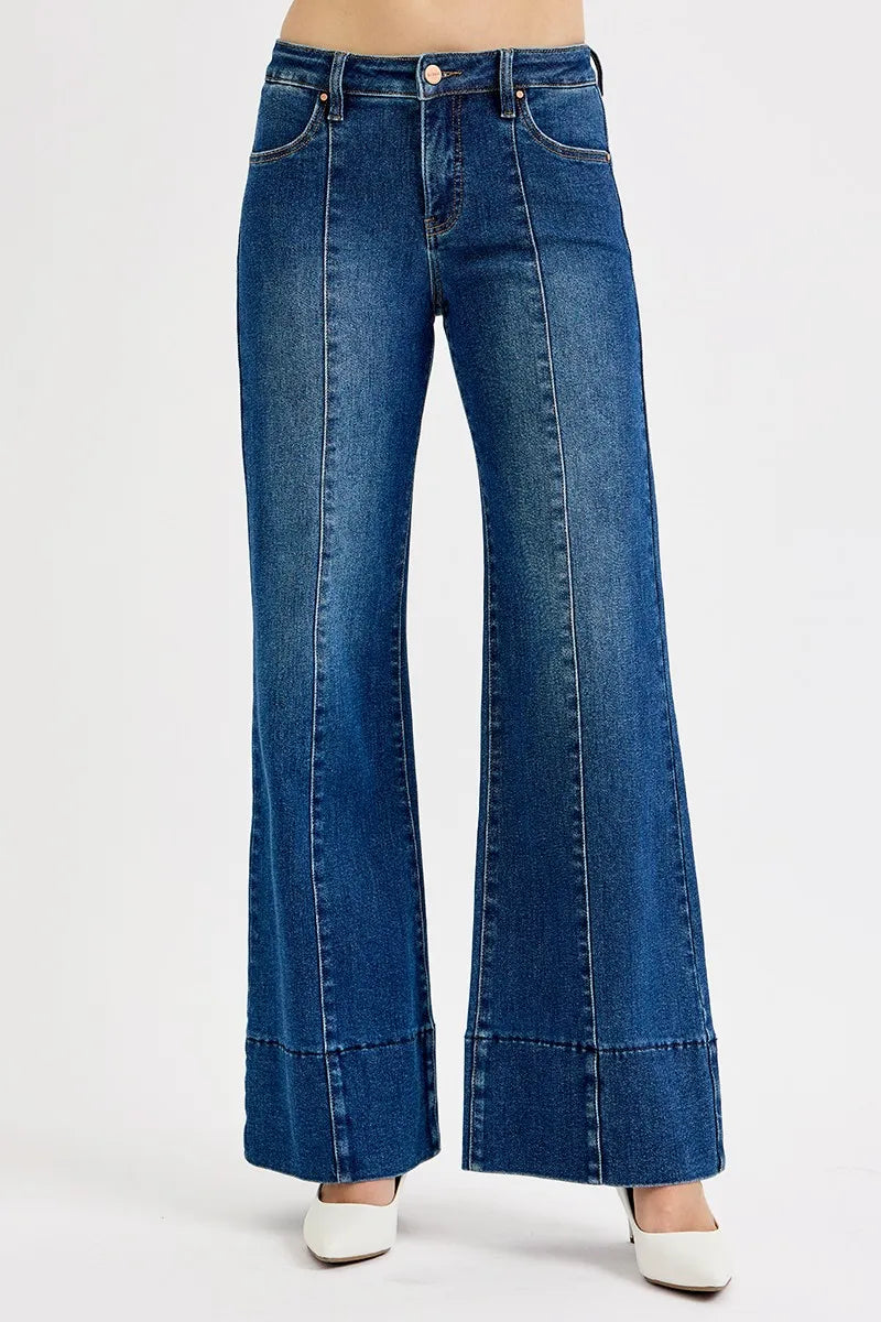 Plus Size Tummy Control Mid Rise Ankle Wide Flare Jeans - Alwesbo Fashion
