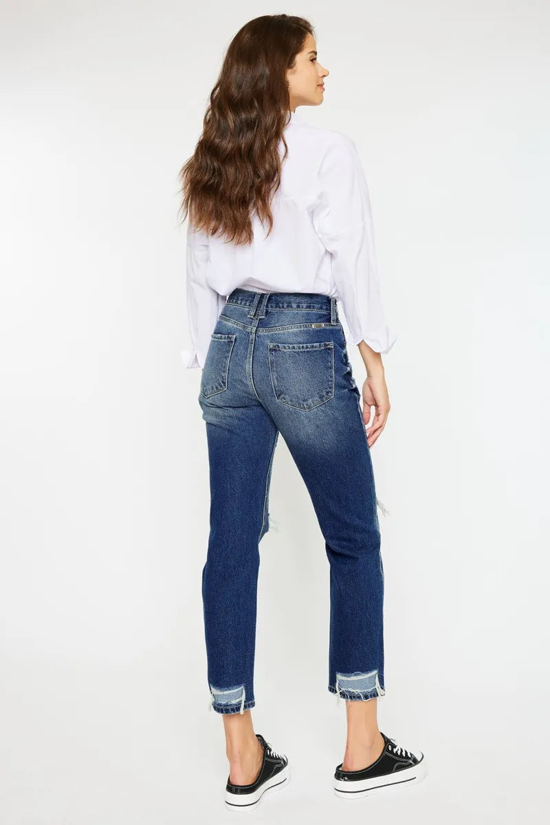Kancan High Rise Distressed Mom Fit Jeans - Alwesbo Fashion