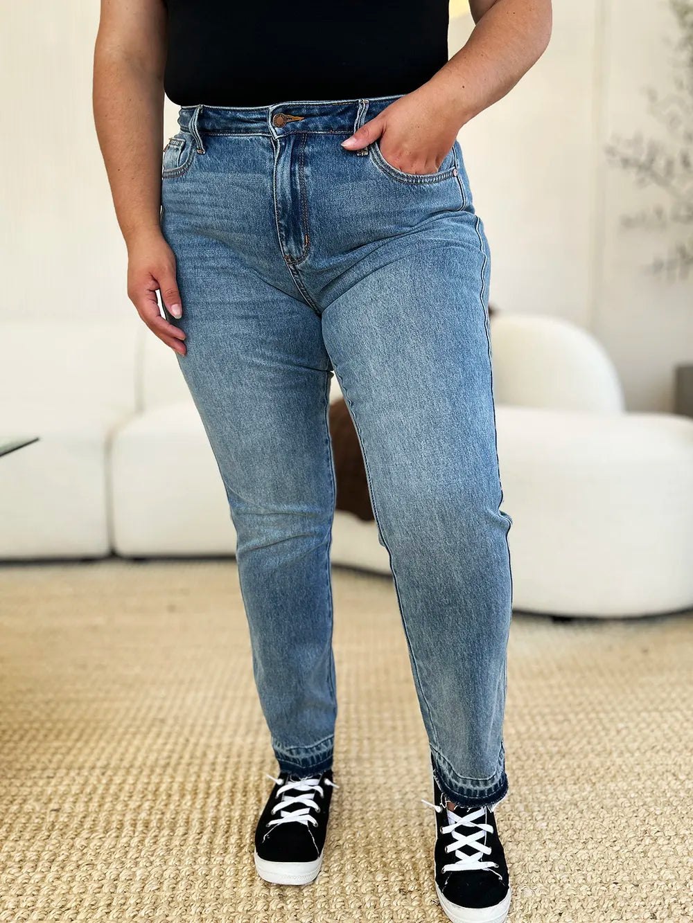 Judy Blue Full Size Mid Rise Rigid Magic Release Hem Jeans - Alwesbo Fashion
