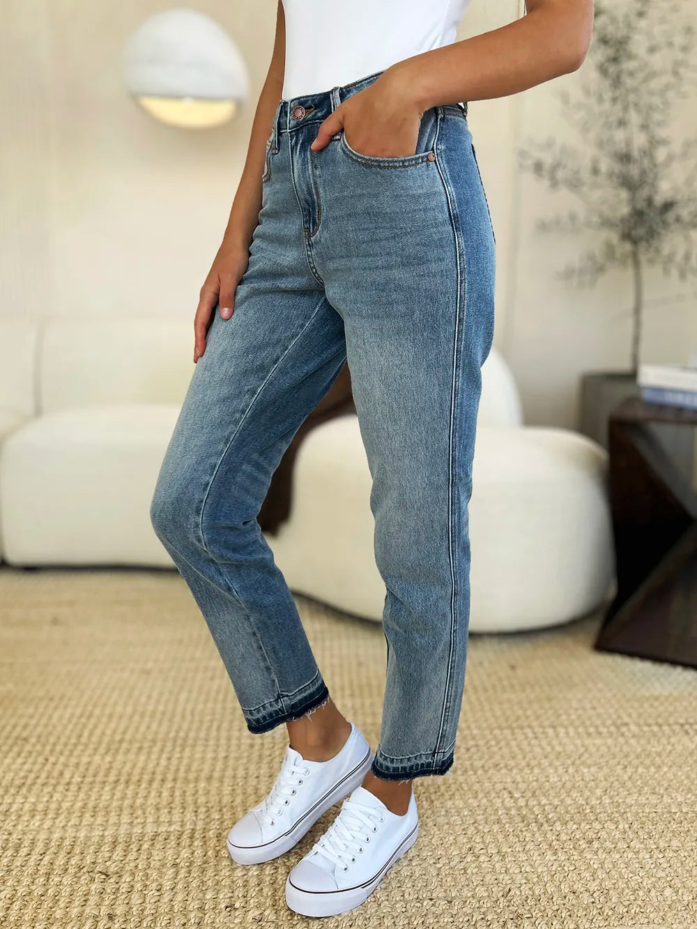 Judy Blue Full Size Mid Rise Rigid Magic Release Hem Jeans - Alwesbo Fashion