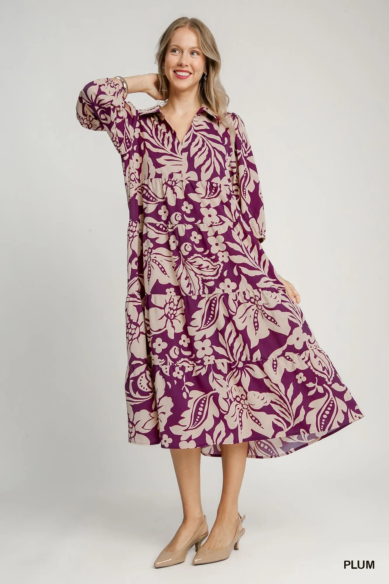 Tiered Midi Dress with Floral Print - Alwesbo Fashion