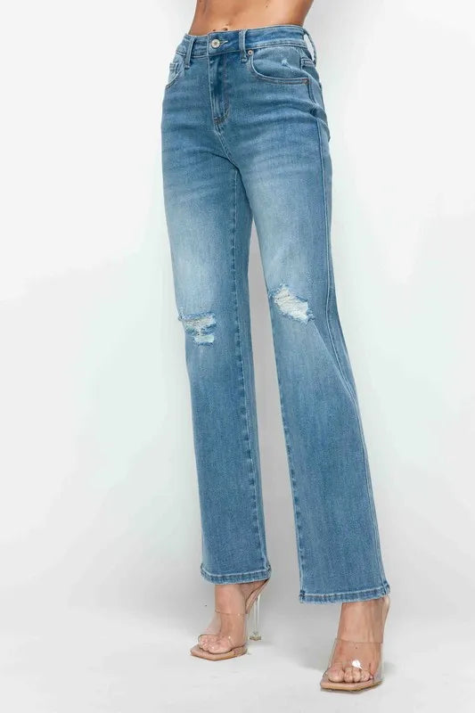 bytos Full Size Distressed High Rise Straight Jeans - Alwesbo Fashion