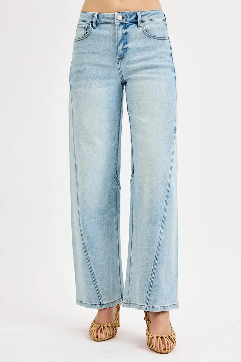 RISEN Full Size Mid Rise Fit Barrel Jeans Plus Size - Alwesbo Fashion