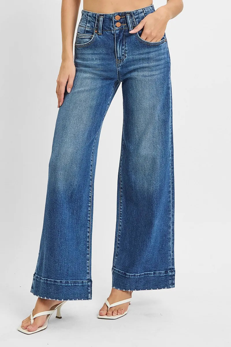 RISEN Full Size High Rise Ankle Wide Seam Detailed Jeans Plus Size - Alwesbo Fashion