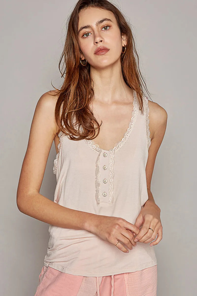 POL V-Neck Cutout Tank with Trim Detail - Alwesbo Fashion