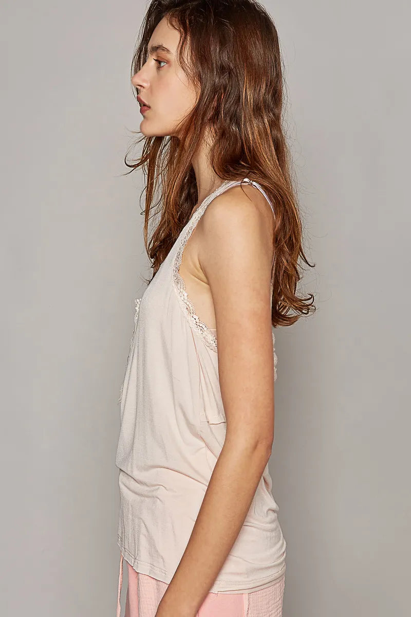 POL V-Neck Cutout Tank with Trim Detail - Alwesbo Fashion