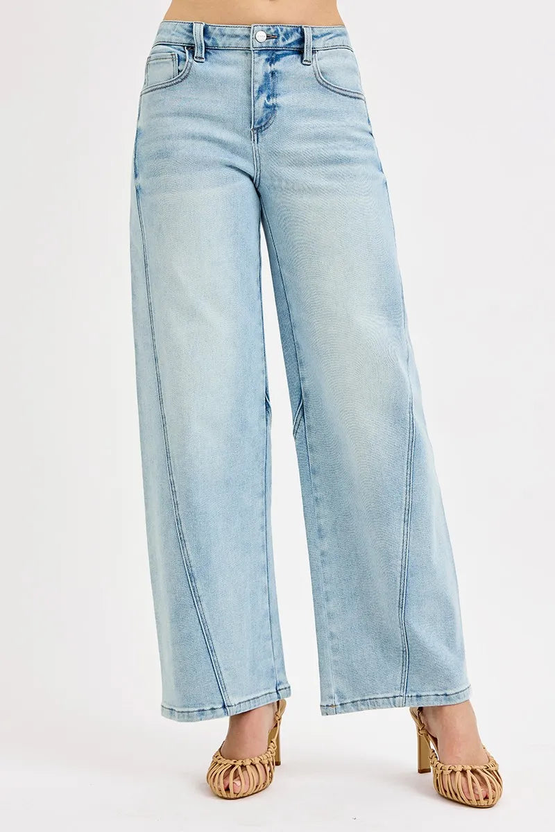 RISEN Full Size Mid Rise Fit Barrel Jeans Plus Size - Alwesbo Fashion
