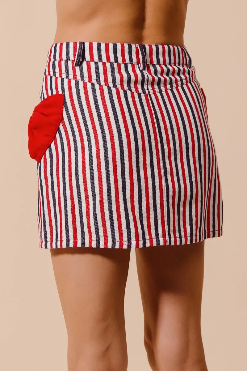 SO ME Contrast Bow Knot Pocket Fourth Of July Denim Skirt - Alwesbo Fashion