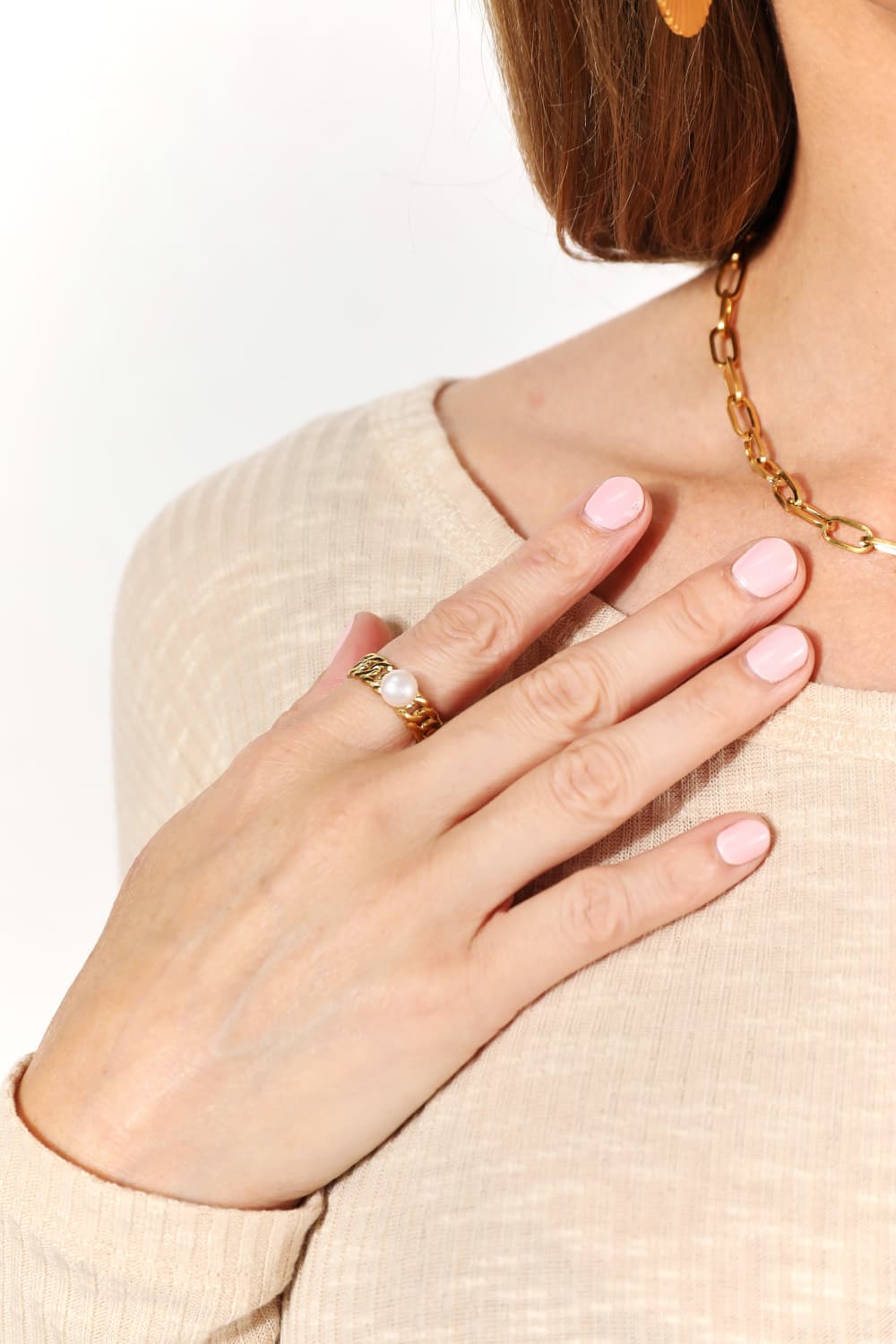Adored Pearl Stainless Steel Open Ring - Alwesbo Fashion