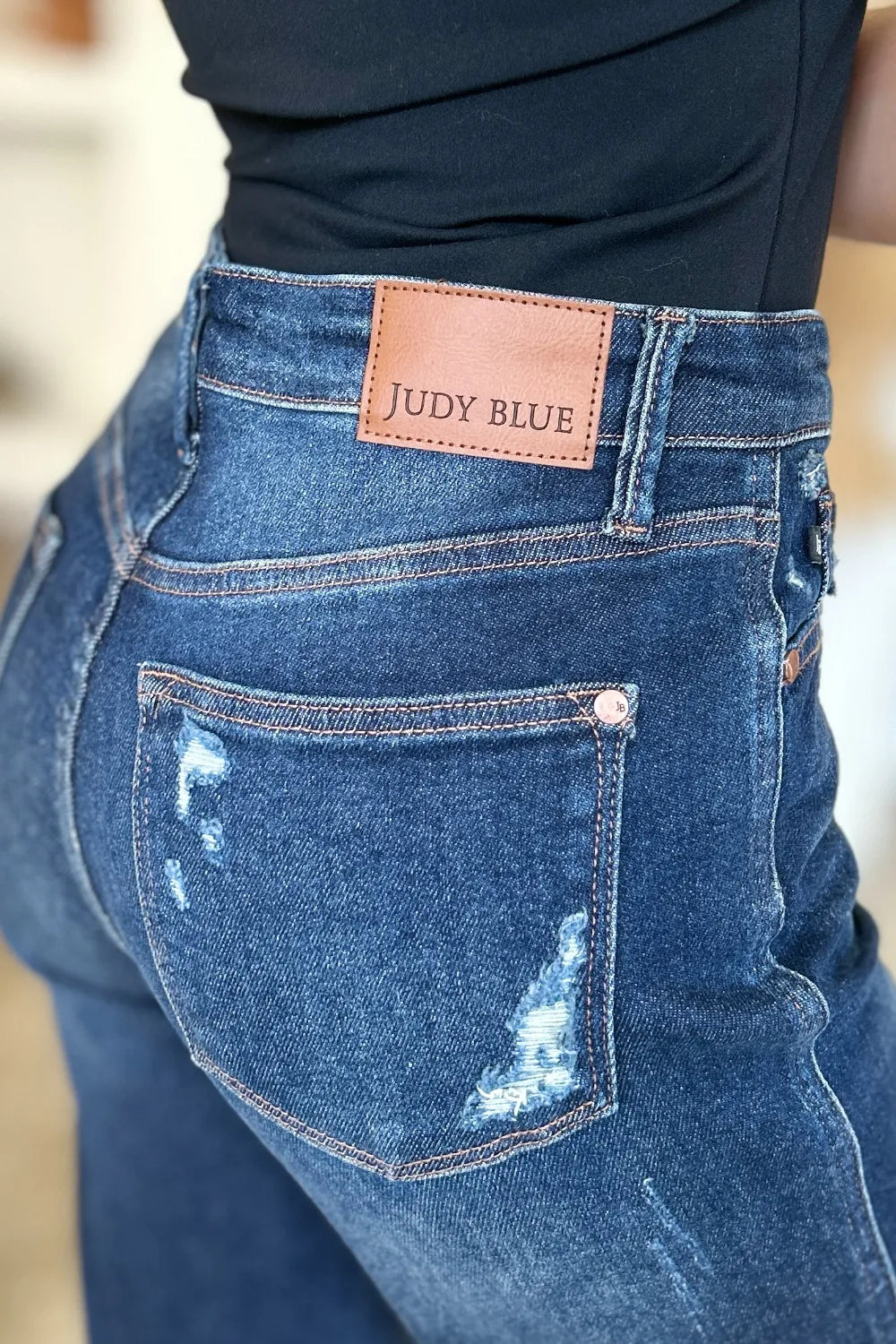 Judy Blue Full Size High Waist Rigid Magic Heavy Destroy Straight Jeans - Alwesbo Fashion