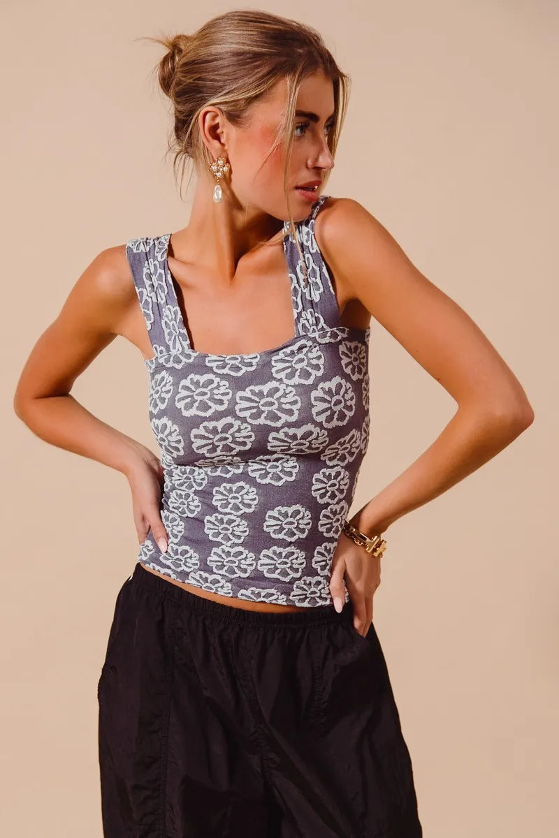 SO ME Two Tone Floral Seamless Tank Top - Alwesbo Fashion