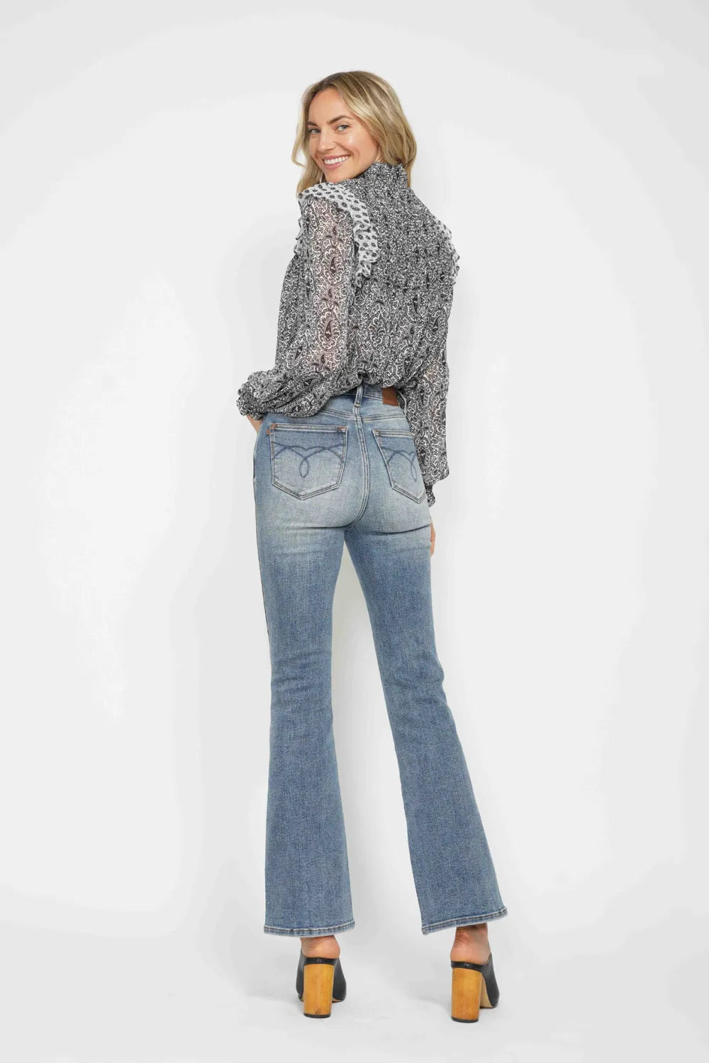 Judy Blue Full Size Tummy Control Back Embroidered Pocketed Bootcut Jeans Plus Size - Alwesbo Fashion