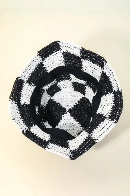 Fame Checkered Pattern Knit Bucket Hat - Alwesbo Fashion