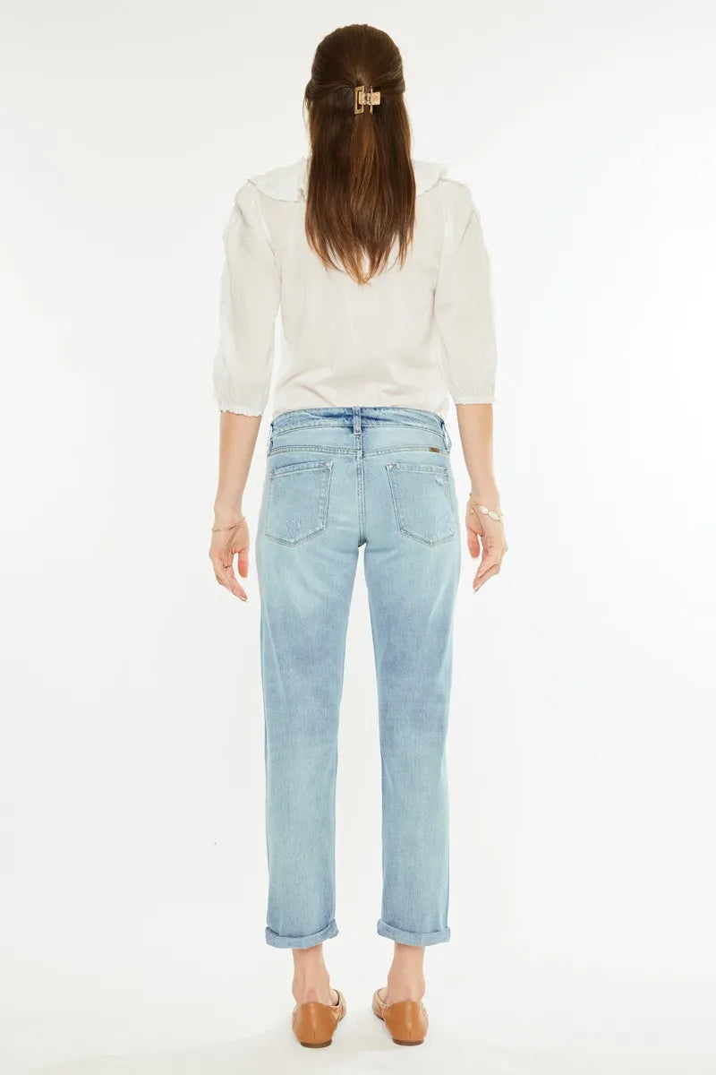 Mid Rise Distressed Boyfriend Fit Jeans for Women - Alwesbo Fashion