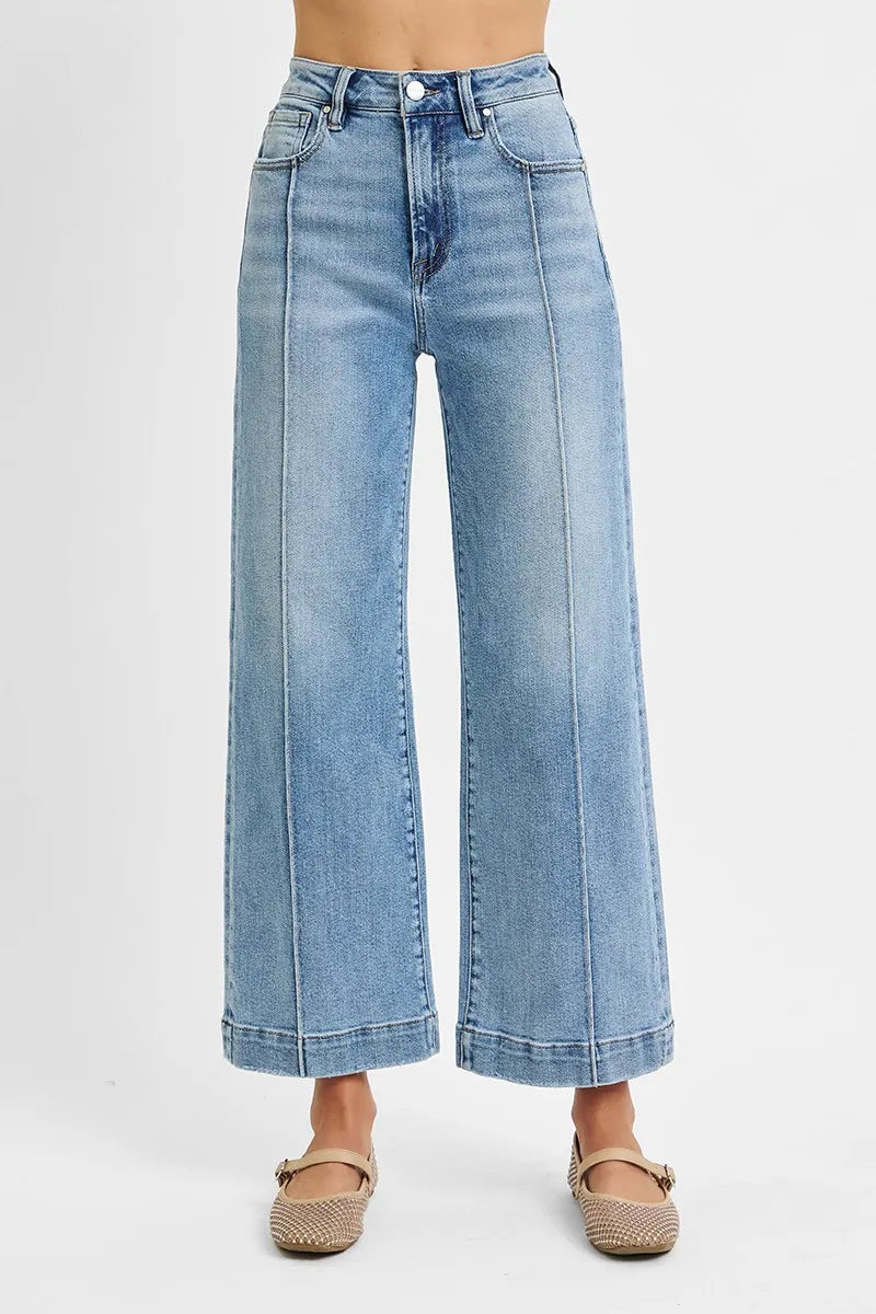 Comfortable High Rise Crop Wide Leg Denim Jeans – Plus Size - Alwesbo Fashion