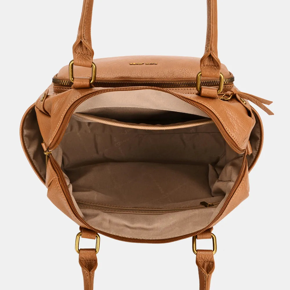 David Jones Zipper PU Leather Handbag - Alwesbo Fashion