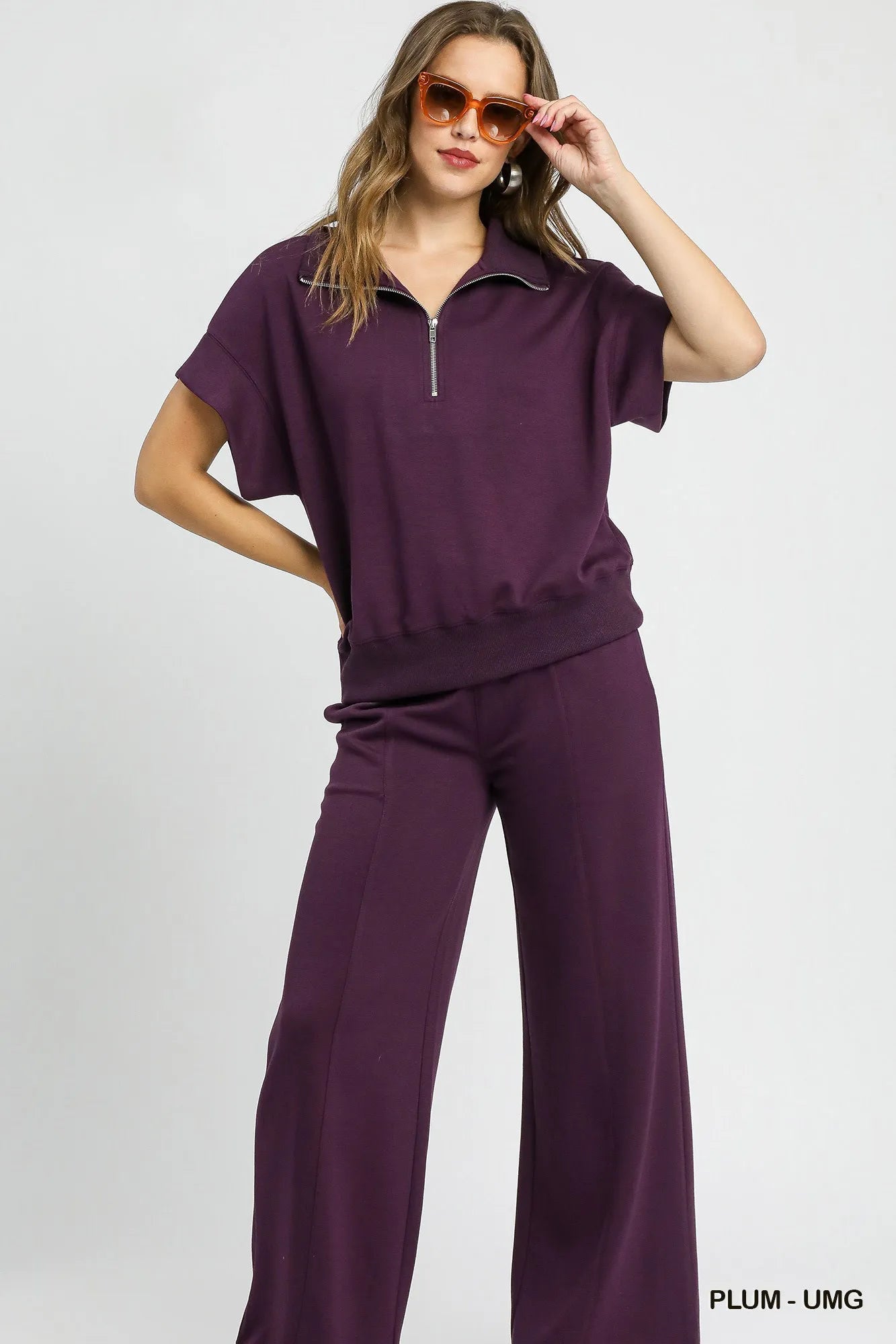 Plus Size Short Sleeve Top Featuring Stylish Half-Zip - Alwesbo Fashion