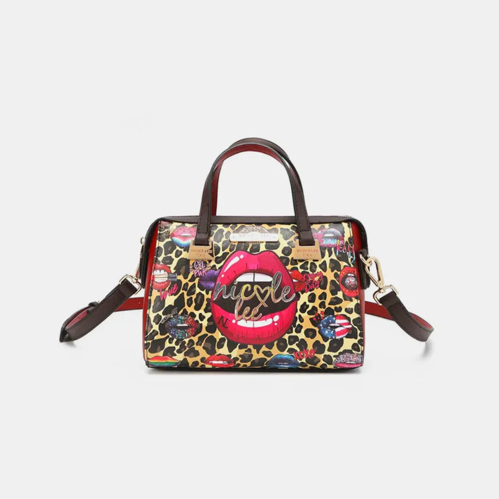 Nicole Lee USA 3-Piece Wild Lips Print Handbag Set - Alwesbo Fashion