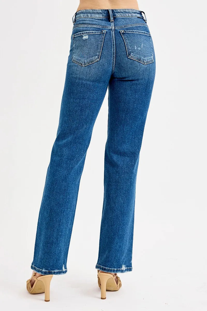 Stylish Plus Size High Rise Jeans with Tummy Control and Distressed Finish - Alwesbo Fashion
