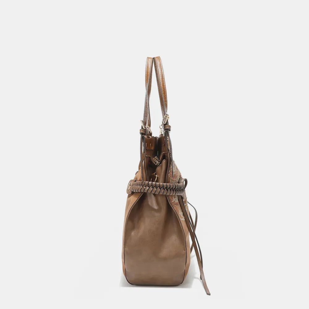 Nicole Lee USA Side Braided Tassel Inlaid Rhinestone Embroidery Hobo Bag - Alwesbo Fashion