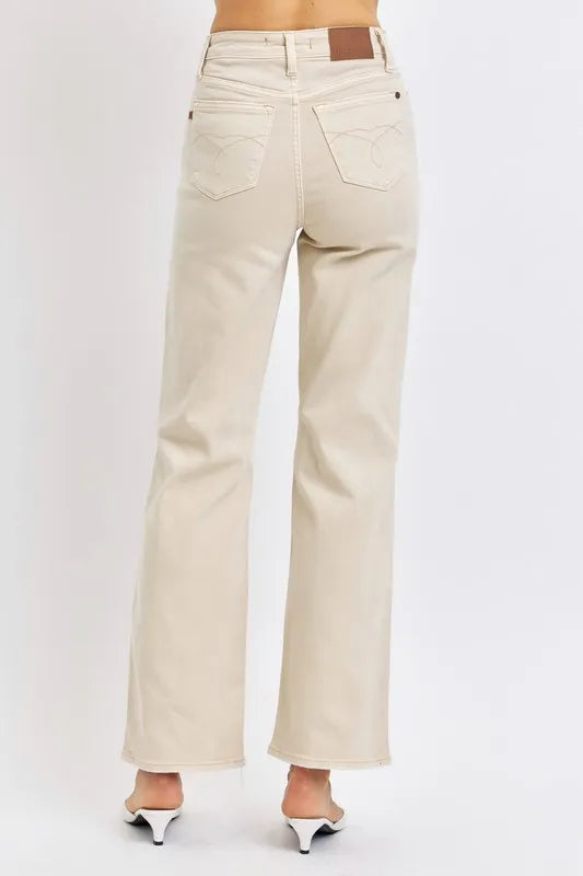 Judy Blue Full Size High Waist Distressed Wide Leg Jeans - Alwesbo Fashion