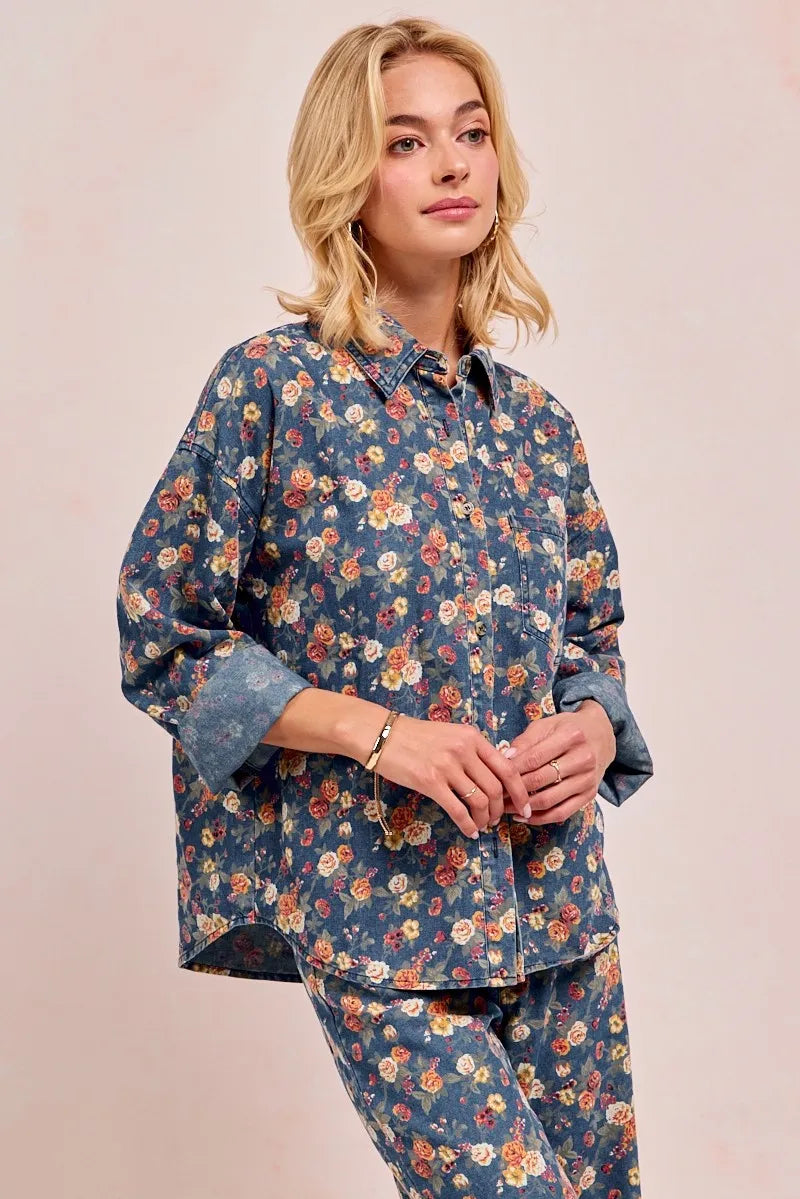 Washed Floral Denim Jacket for Women - Alwesbo Fashion