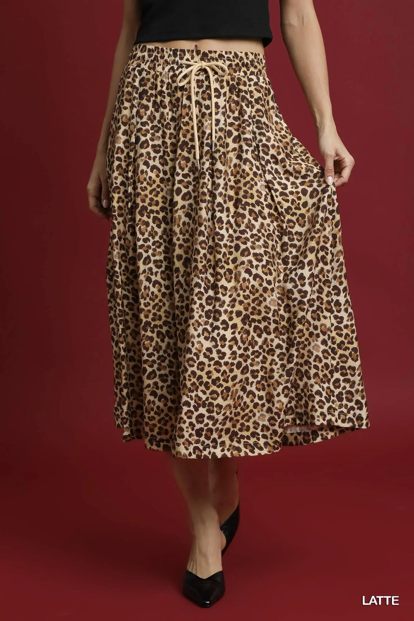 Umgee Drawstring Leopard Midi Skirt - Alwesbo Fashion